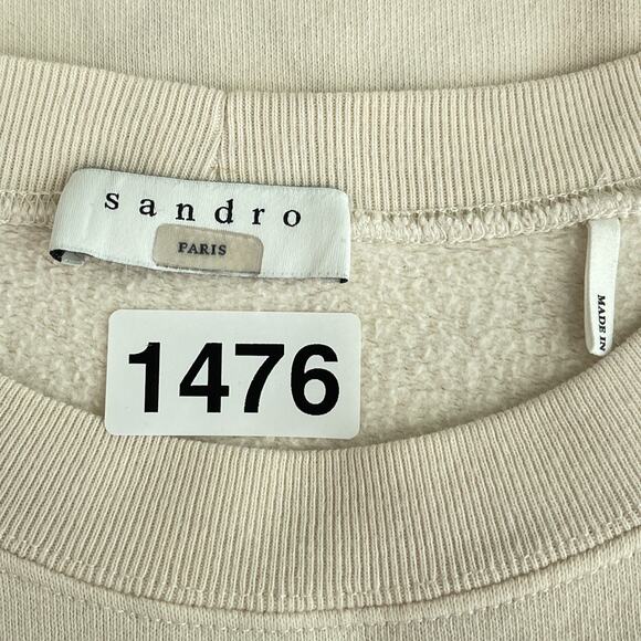 Sandro Love is Beautiful Embroidered Sweatshirt Light Beige Women's Size 1 Small - Picture 12 of 16